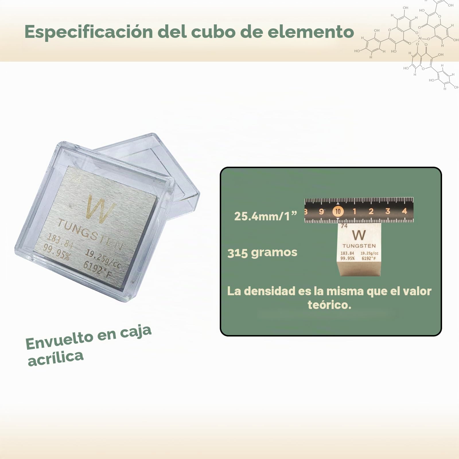 Cubo De Tungsteno De 1 Pulgada, Elemento De Densidad De Metal, 99.95% Pureza, Herramienta De Enseñanza, Regalos Para Estudiantes, Profesores, Amantes De La Química, Colección De Pasatiempos