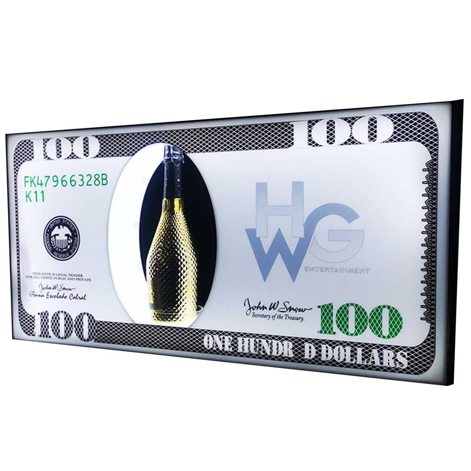 Display LED ricaricabile per bottiglie di champagne con barra luminosa e aspetto da 100 banconote, ideale per discoteca, villa e segnaletica VIP per feste private