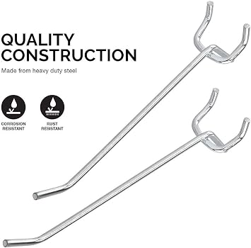 HAWK IMPORTERS, INC Dovetail 100-Piece 8 (20.3 cm) Double Prong Hooks | Galvanized Steel, 1/8 (0.3 cm) Thick | Ideal for Retail Displays & Workshops | Bulk Packaging for Offices & Home Decor