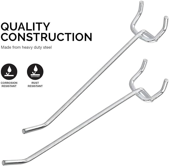 HAWK IMPORTERS, INC Dovetail 100-Piece 8 (20.3 cm) Double Prong Hooks | Galvanized Steel, 1/8 (0.3 cm) Thick | Ideal for Retail Displays & Workshops | Bulk Packaging for Offices & Home Decor
