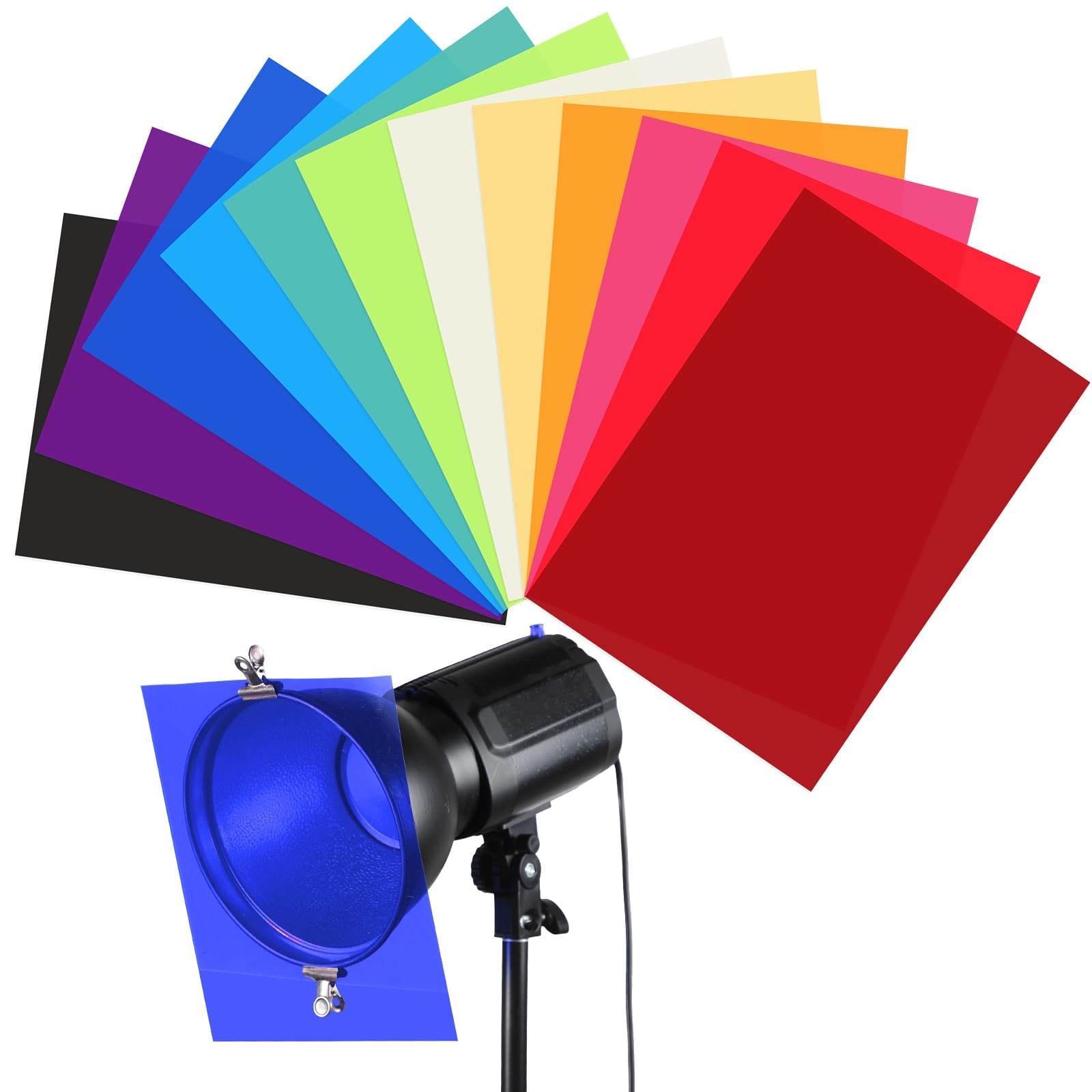 Barydat 12 Pcs Colored Gel Light Filter Transparent Color Film Overlays Correction Lighting Filters for Christmas Landscape LED Light Reading Photo Studio Headlight Film (Colorful,11.69 x 8.27)-image-17
