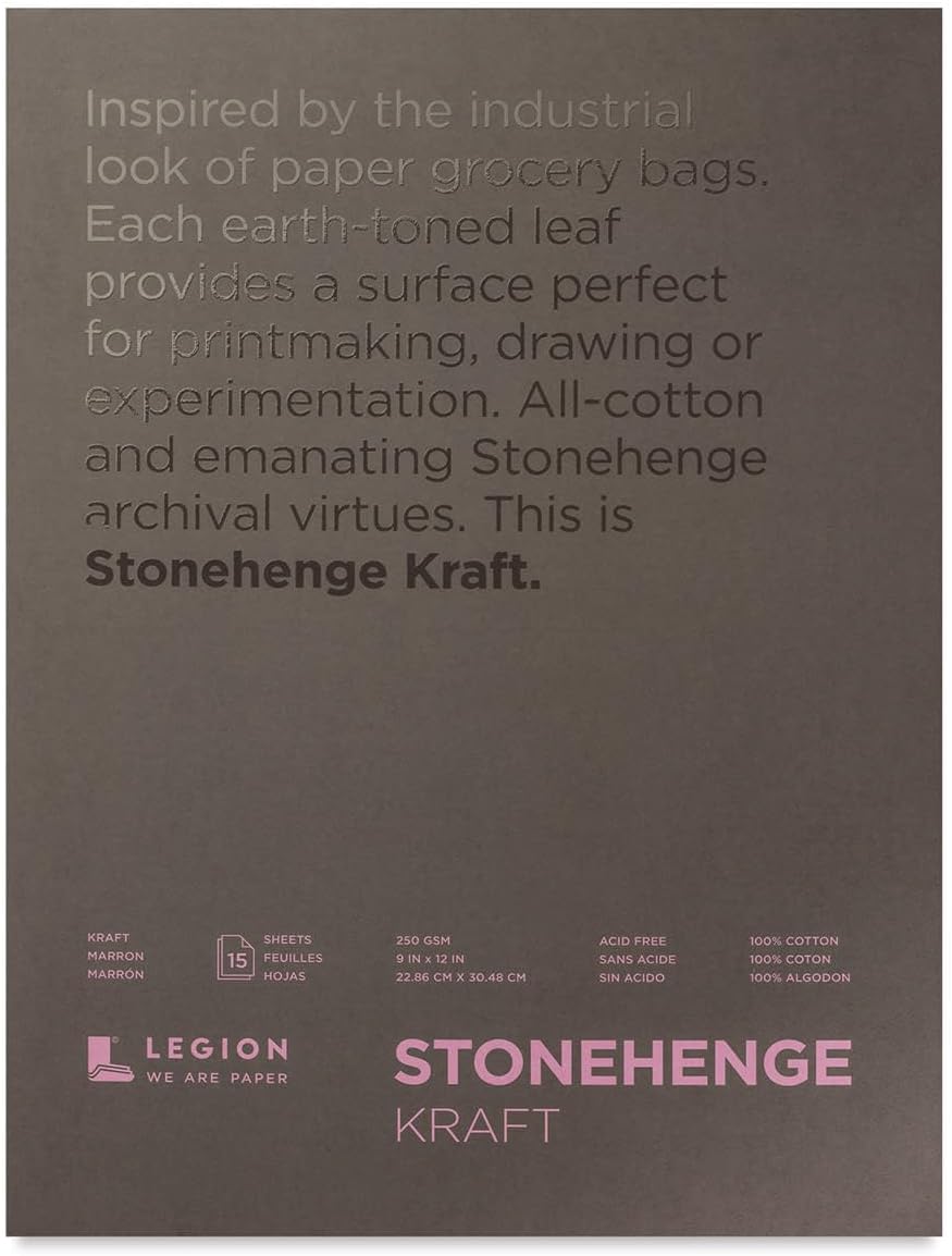 Stonehenge 100% Cotton Medium Weight Pad, Kraft, 250gsm, 15 Sheets for Dry Media (9X12)