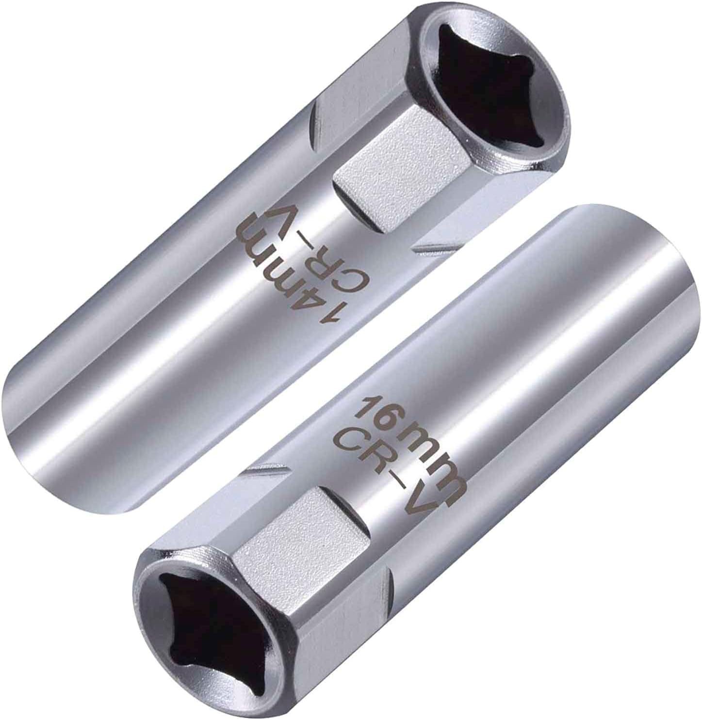 QISF 2 Pcs 3/8-Inch Thin Wall Spark Plug Socket 12-Point Removal Tool for Auto Repair- 14 mm & 16 mm
