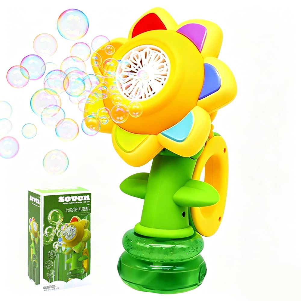 Bubble Machin, Bubble Machine for Kids, Rechargeable Dancing Sunflower Bubble Maker, Light Up Automatic Bubble Unisex Black Cape with Hood, Reversible Cape