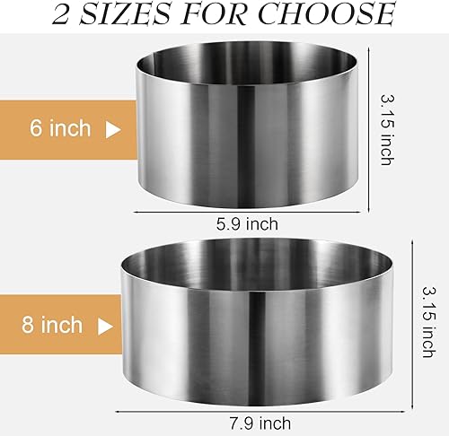 Miniatura 2 de CALIFORNIA CADE ELECTRONIC Anillo para tartas, anillos de pastel de 8 pulgadas para hornear, molde redondo fijo de acero inoxidable para tartas,