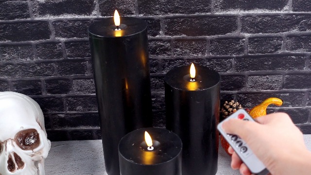 Image of Retisee 3 Pcs Halloween 6 /8 /12 Inches Black Flameless LED Candles with Remote and 2 /4 /8h Timer Battery Operated Electric Wax Flickering Pillar Candles for Halloween Parties, Haunted House Displays
