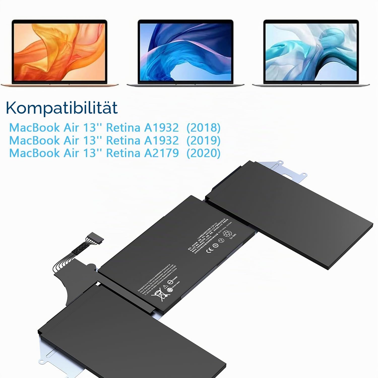 A1965 A2179 A1932 Akku Kompatibel mit MacBook Air 13 Zoll 2018 2019 2020 Jahr Ersatz Laptop Akku MVFH2LL/A MRE92LL/A MRE82LL/A EMC3302 3184