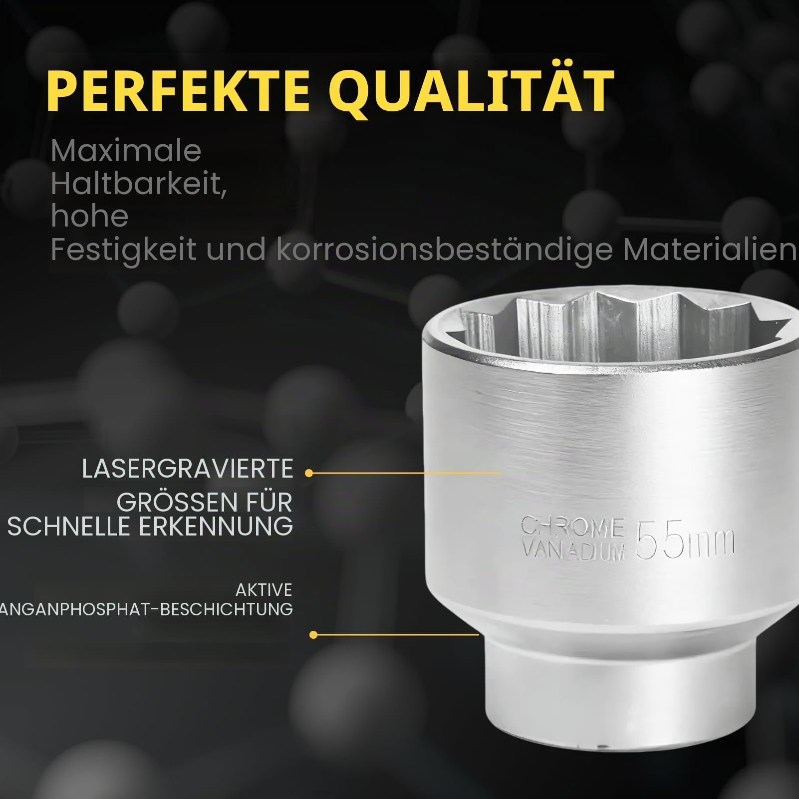 Stecknuss 55 mm, 3/4 Zoll, 12-kant, Stecknuss für Schlüssel 3/4 55 mm für Schlüssel CR-MO (Whtie)
