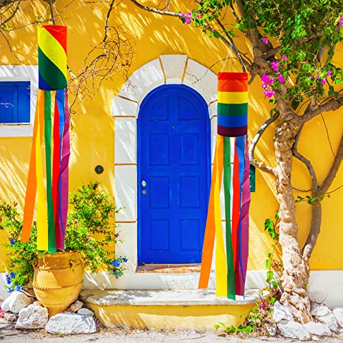 LUKDUNG 2PCS 100cm Regenbogen Flagge Windsack Garten Streifen Wind Socken Banner im Freien hängendes Dekor für Wand Baum Front Patio Rasen