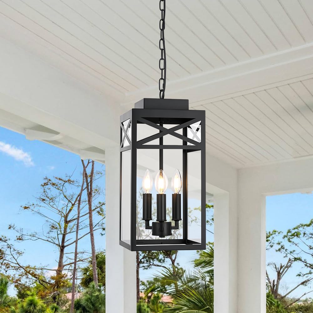 TODOLUZ 3 Lights Chandelier Lighting Mid-Century Candle Farmhouse Pendant Lighting Fixture Black Rustic Ceiling Light for Island Light