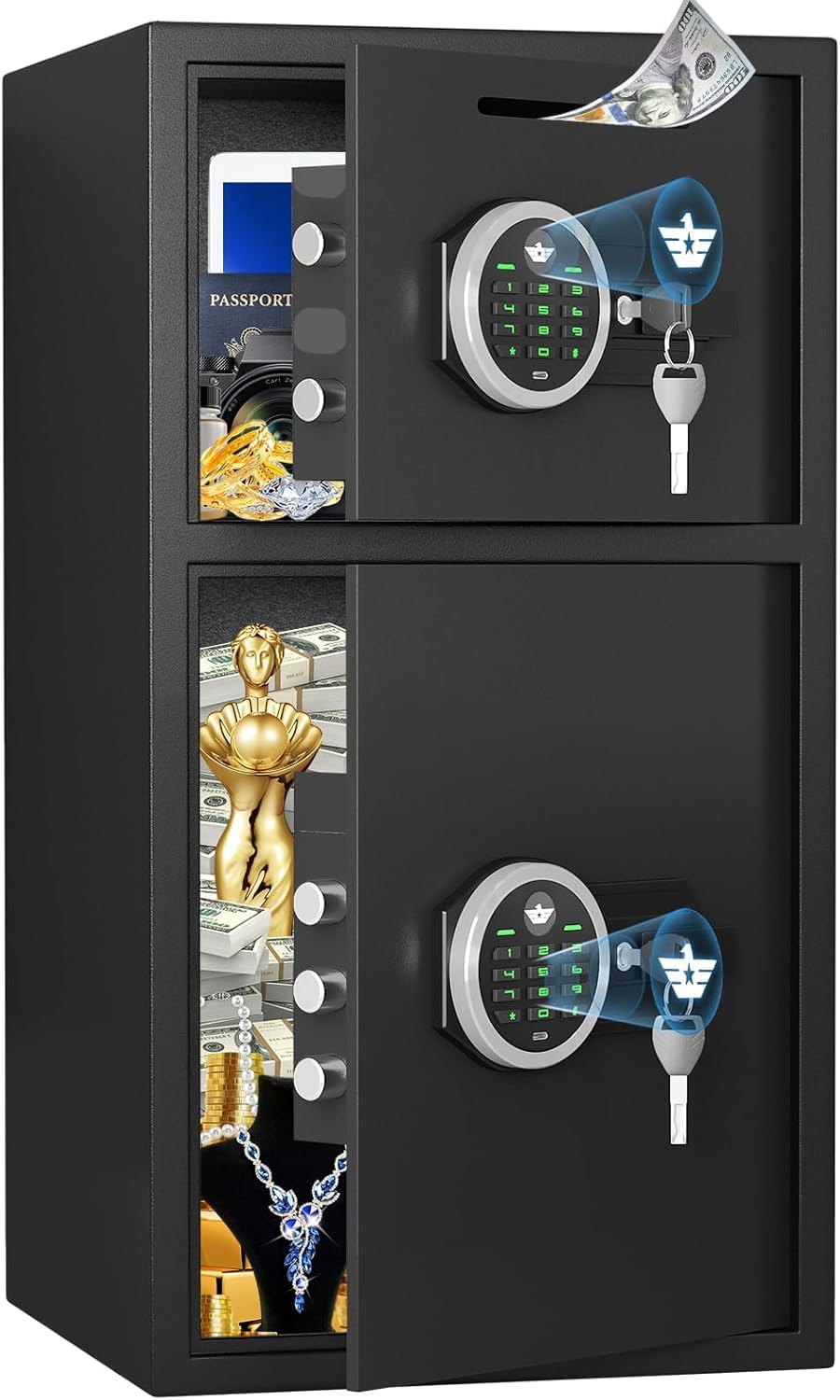 7.0 Cu ft Extra Large Home Safe Box Fireproof Waterproof, Digital Home Security Safe Box with Deposit Slot & Metal Storage Box, Soft Lining Money Safe with Backlit Keypad & Dual Alarm for Home Office