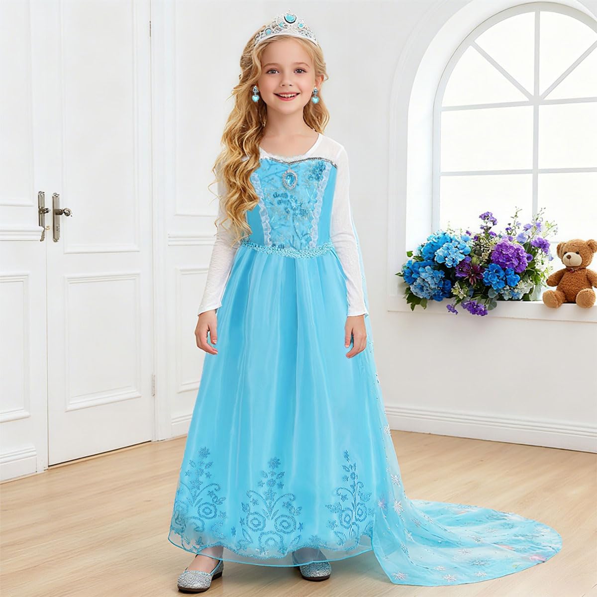 Princess Blue Costumes for Little Girls Dress Up Cosplay Fancy Halloween Carnival Christmas Party Birthday Outfit - Image 4