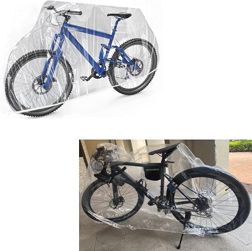 2 Pack Bike Covers Disposable Clear PEVA Lightweight Rain Outdoor Waterproof Bicycle Covers Bike Dust Cover for Garage Indoor Storage Electric Bike Ebike Dirt Bike Mountain Road Bikes
