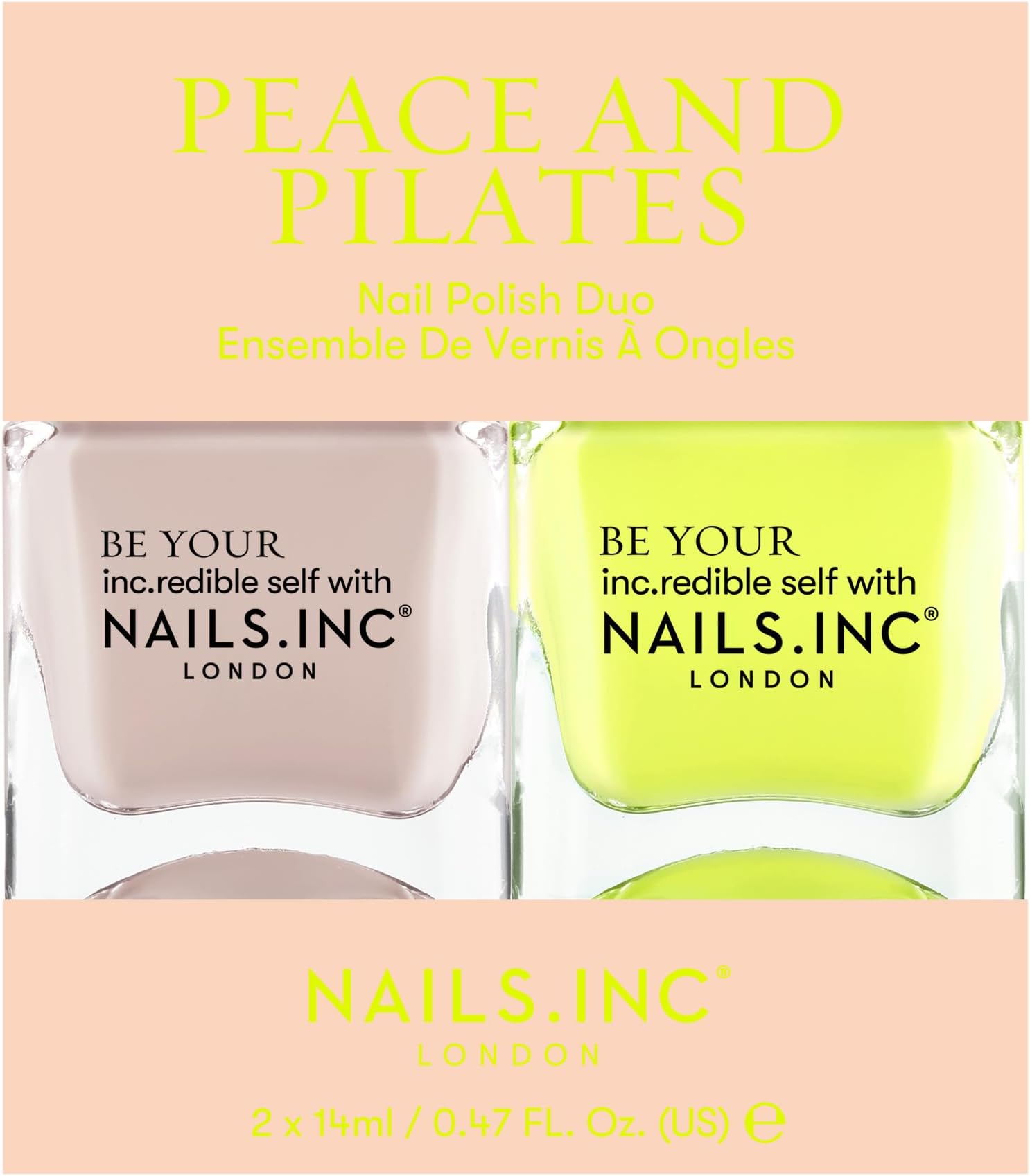 Nails IncBe Your Inc.redible Self Peace And Pilates Nail Polish Duo, Neon, No Chip, Long Lasting, Quick Dry, Air Dry, Professional Manicures & Pedicures, Fingernails & Toenails, 2 Piece Set