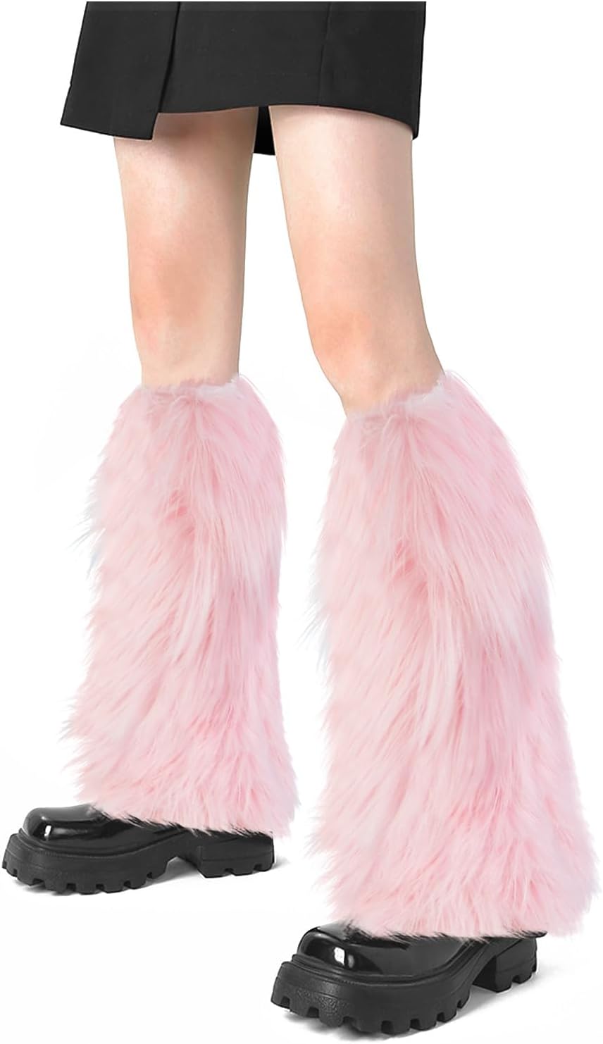 XEPST Faux Fur Fuzzy Leg Warmers Furry Boot Covers for Women, Warm Fuzzy Boot Cuff Boot Sleeves Leg Warmers for Party Costume