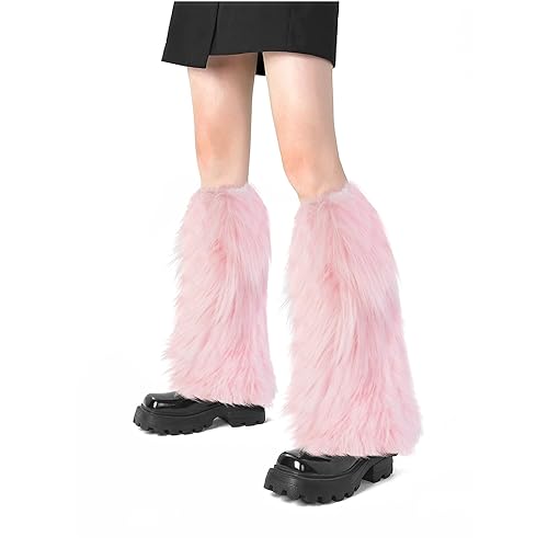 XEPST Damen Kunstpelz Beinwärmer Plüsch Beinwärmer, Mädchen Furry Fuzzy Beinwärmer Winter Stulpen Damen für Winterwärmer Karneval Halloween Fasching Mottoparty Verkleidung - Rosa