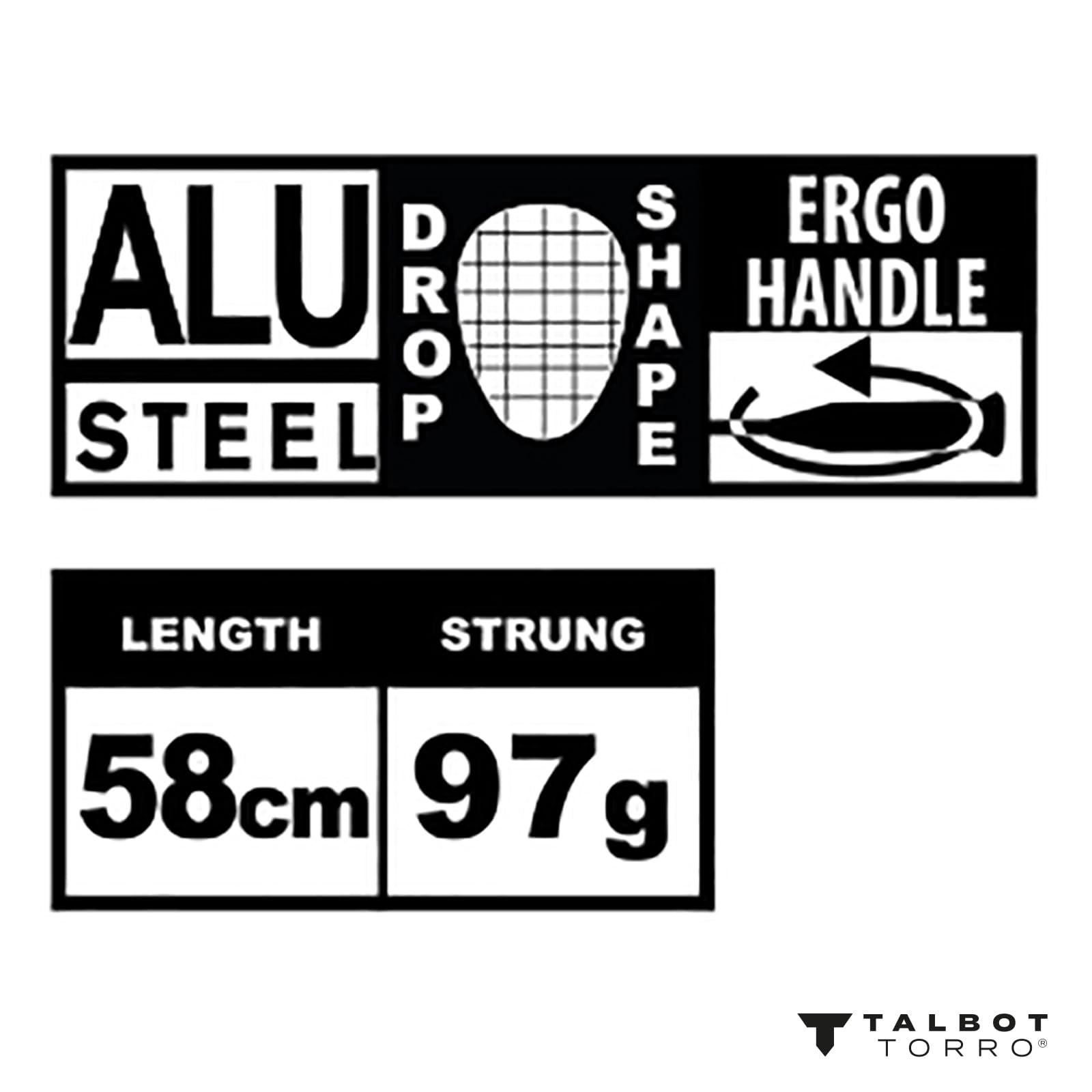 Talbot Torro Lern-Badmintonschläger ELI Junior, verkürzte Länge 58 cm, Lerngriff, Tropfenkopf, ideal für Schulsport und Training, schwarz-gelb-blau