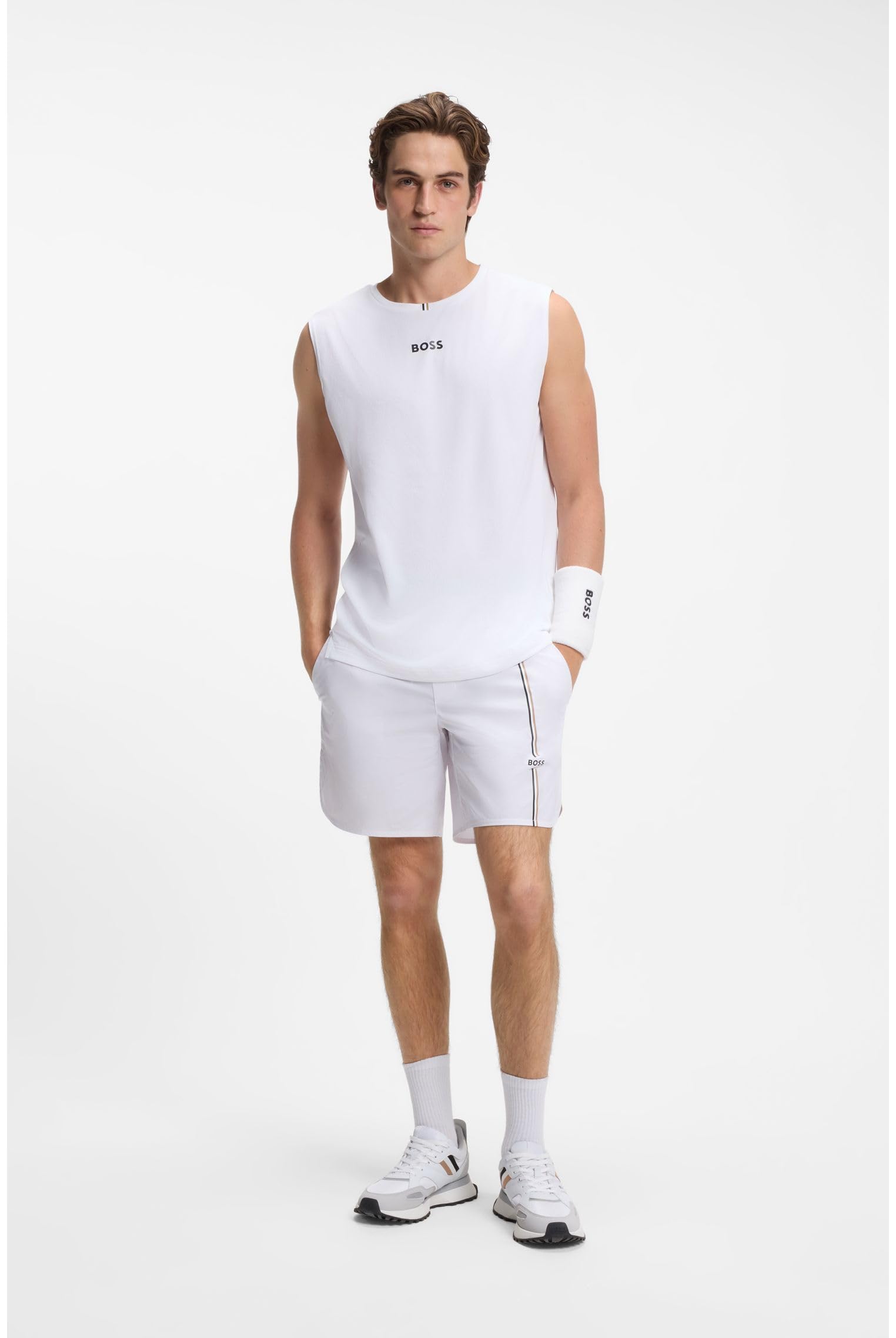 BOSS Active Tanktop Aus Stretch-gewebe Mit Streifen Auf Der Rückseite