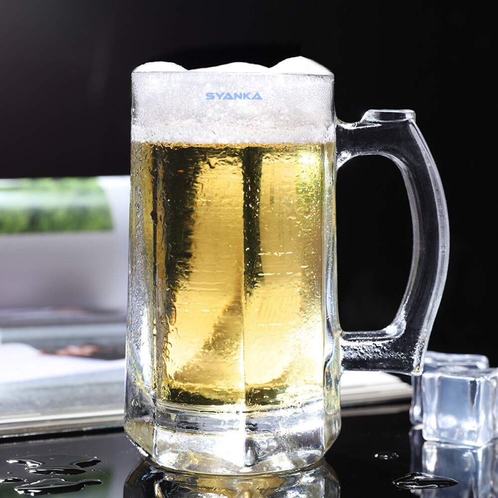 SYANKA Italian Premium Heavy Handle Beer Mugs Set of 2, 400 ML,Transparent, Beer Glass, Perfect for Gift