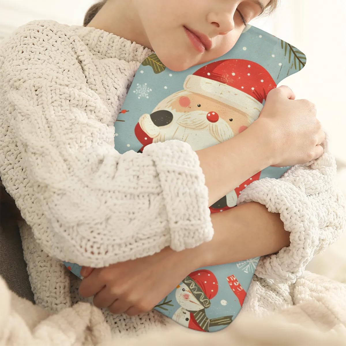 Hot Water Bottle with Soft Cover,2L Fantastic Santa Claus Hot Water Bag for Hot and Cold Compress, Hand Feet Warmer, Watercolor Santa Claus Rubber Hot Cold Water Bottle Halloween Christmas Decorations