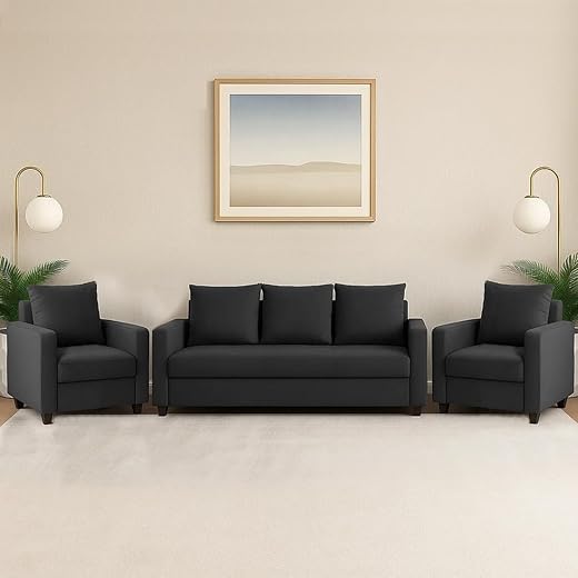 FURNY Liveno 5 Seater Sofa Set Dark Grey