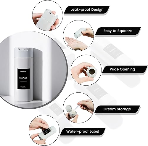 Miniatura 7 de Botellas de viaje de diseño minimalista para artículos de tocador, recipientes de tamaño de viaje aprobados por la TSA, sin BPA, a prueba de fugas,