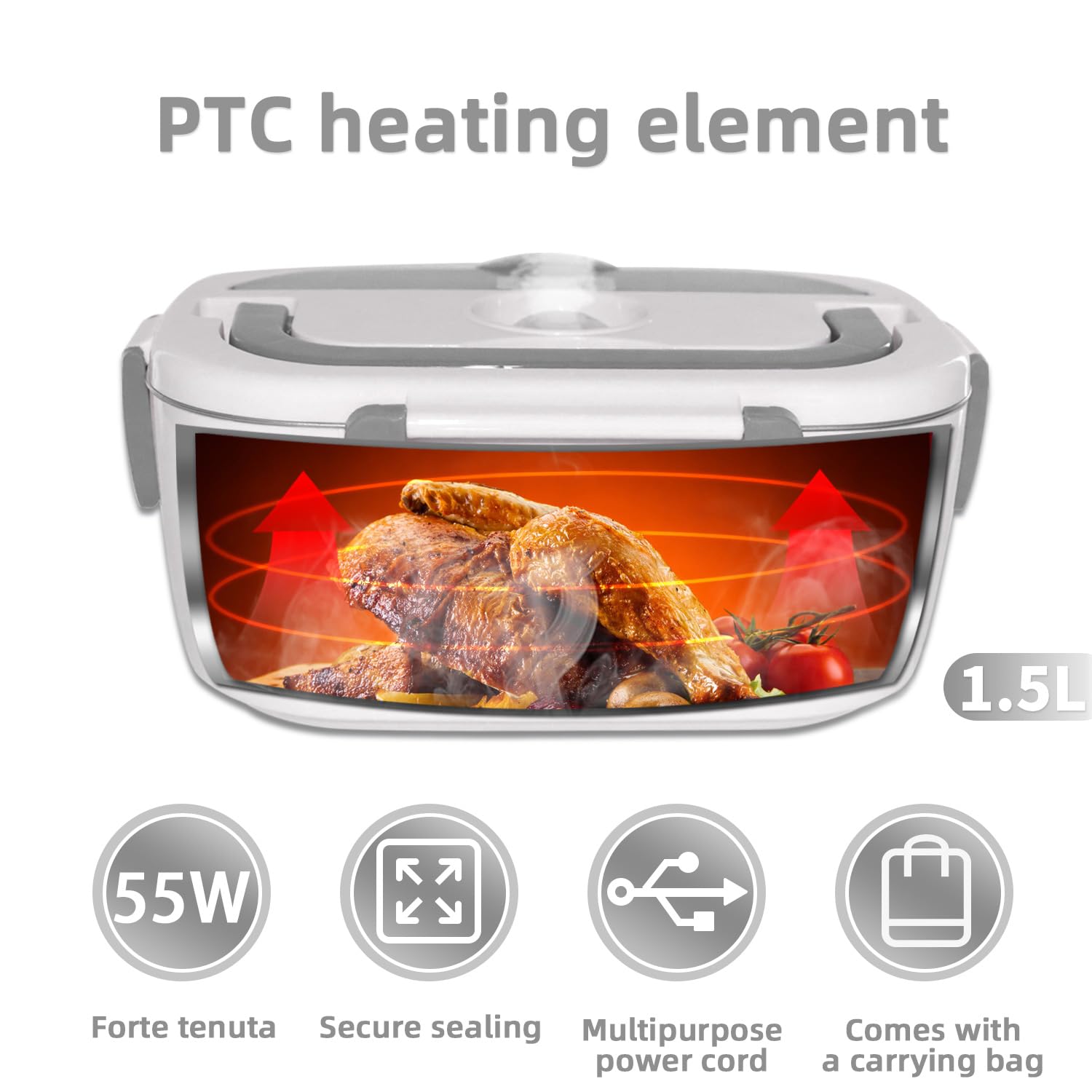 Poligono - Lunch Box Chauffante Électrique (1.5L/55W Boite Isotherme Repas Chaud Portable, Gamelle Ghauffante puro Bureau et Voiture, Rose Poligono - Lunch Box Chauffante Électrique (1.5L/55W Boite Isotherme Repas Chaud Portable, Gamelle Ghauffante puro Bureau et Voiture, Rose