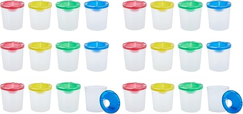 Miniatura 10 de Juvale Paquete de 12 vasos de pintura antiderrames con tapas para niños, suministros de arte y manualidades para aulas (4 colores, 3 x 3 pulgadas)