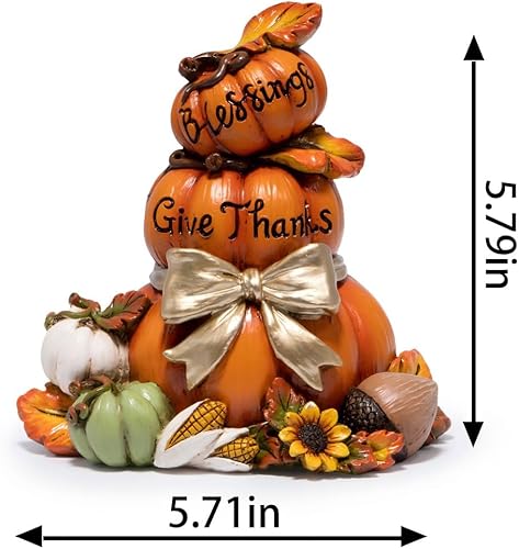 Vista 2 de Hodao Decoración de calabaza de Acción de Gracias, figura de calabaza apilada de resina con letrero de agradecimiento, decoración de cosecha