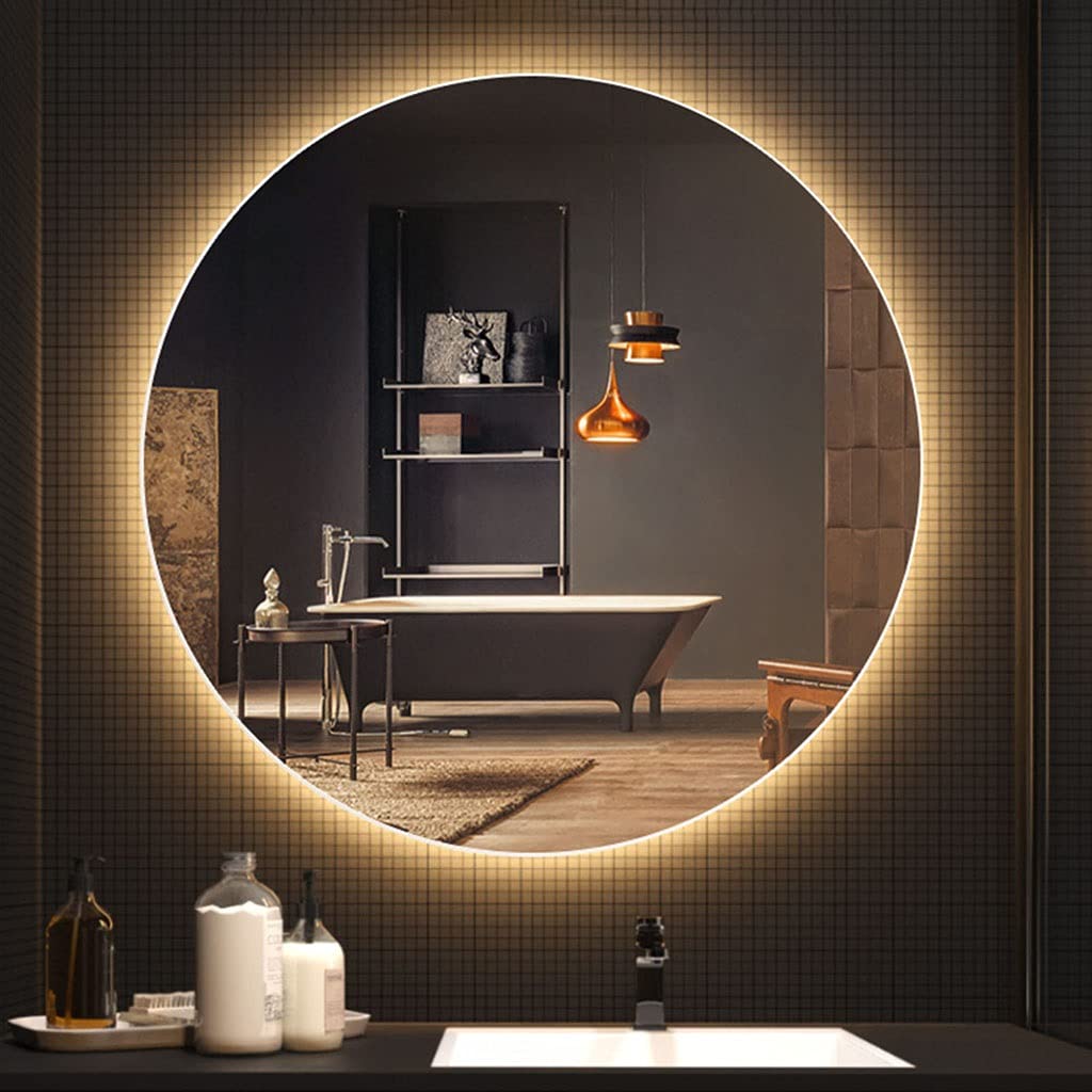 Lustro łazienkowe LED z podświetleniem okrągłe lustro kosmetyczne IP64 wodoodporne podświetlane lustro 50 x 50 cm ciepłe światło 3200 K naścienne lusterko do makijażu