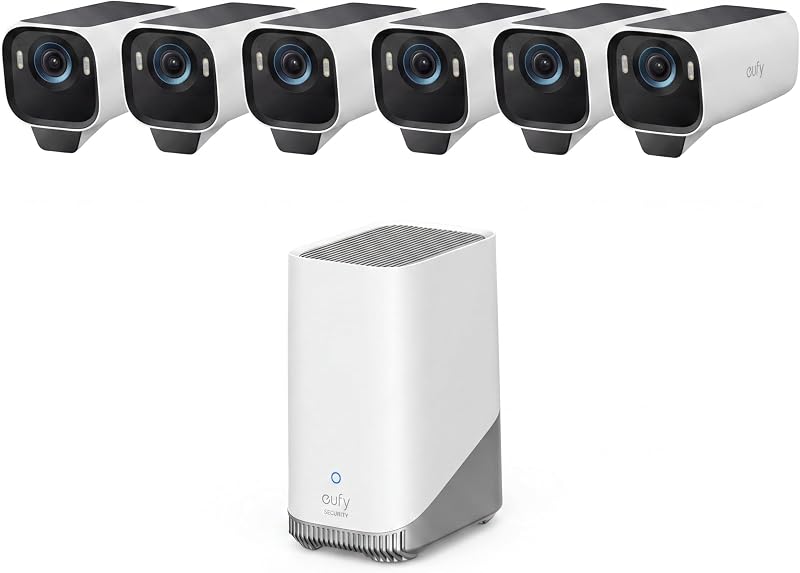 eufyCam S3 Pro Kit de 6 cámaras, cámara solar inalámbrica para exteriores, visión nocturna MaxColor, cámara de seguridad 4K con panel solar, reconocimiento facial AI, almacenamiento local ampliable, sin tarifa mensual