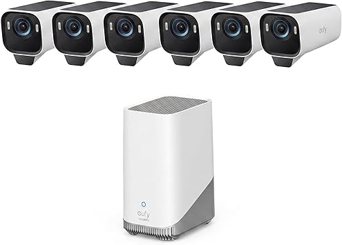 7 Best Security Cameras With No Monthly Fee 2026 4 eufy Security eufyCam S3 Pro 6-Cam Kit, Solar Camera Outdoor Wireless, MaxColor Night Vision, 4K Security Camera with Solar Panel, Face Recognition AI, Expandable Local Storage, No Monthly Fee