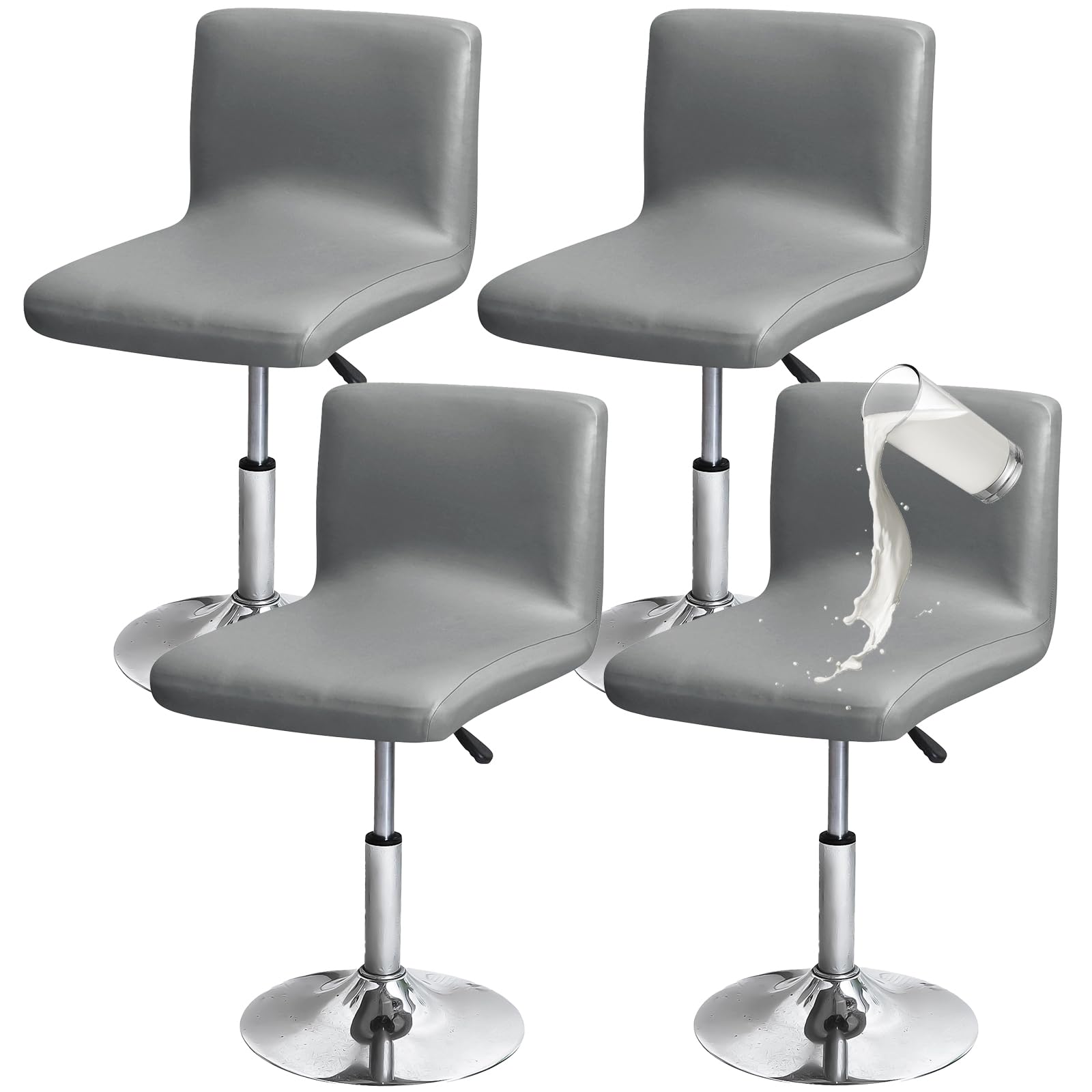 Photo 1 of Gollense Stretch Bar Stool Covers with Backs, 4 Pack Waterproof PU Leather Pub Counter Dining Chair Covers, Square Swivel Barstool Seat Slipcover with Elastic Bottom for Low Short Back (Grey)