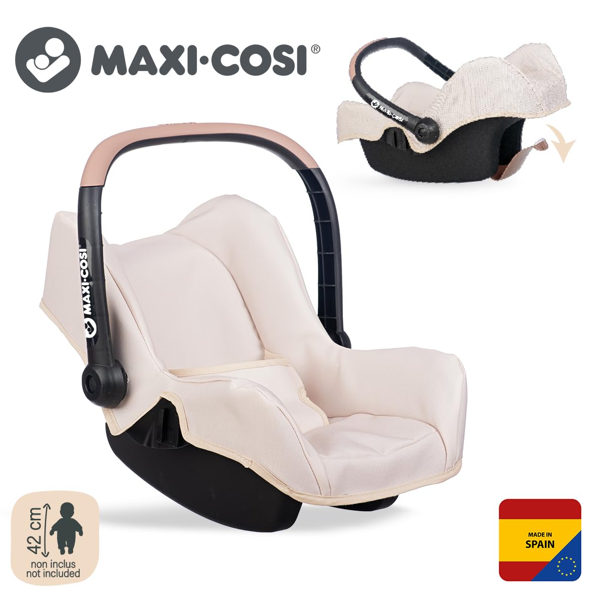 Siège Maxi-Cosi Beige Smoby - Pour Poupon Jusqu'à 42 Cm - Léger, Coffre Rangement, Imitation Parent - Dès 3 Ans