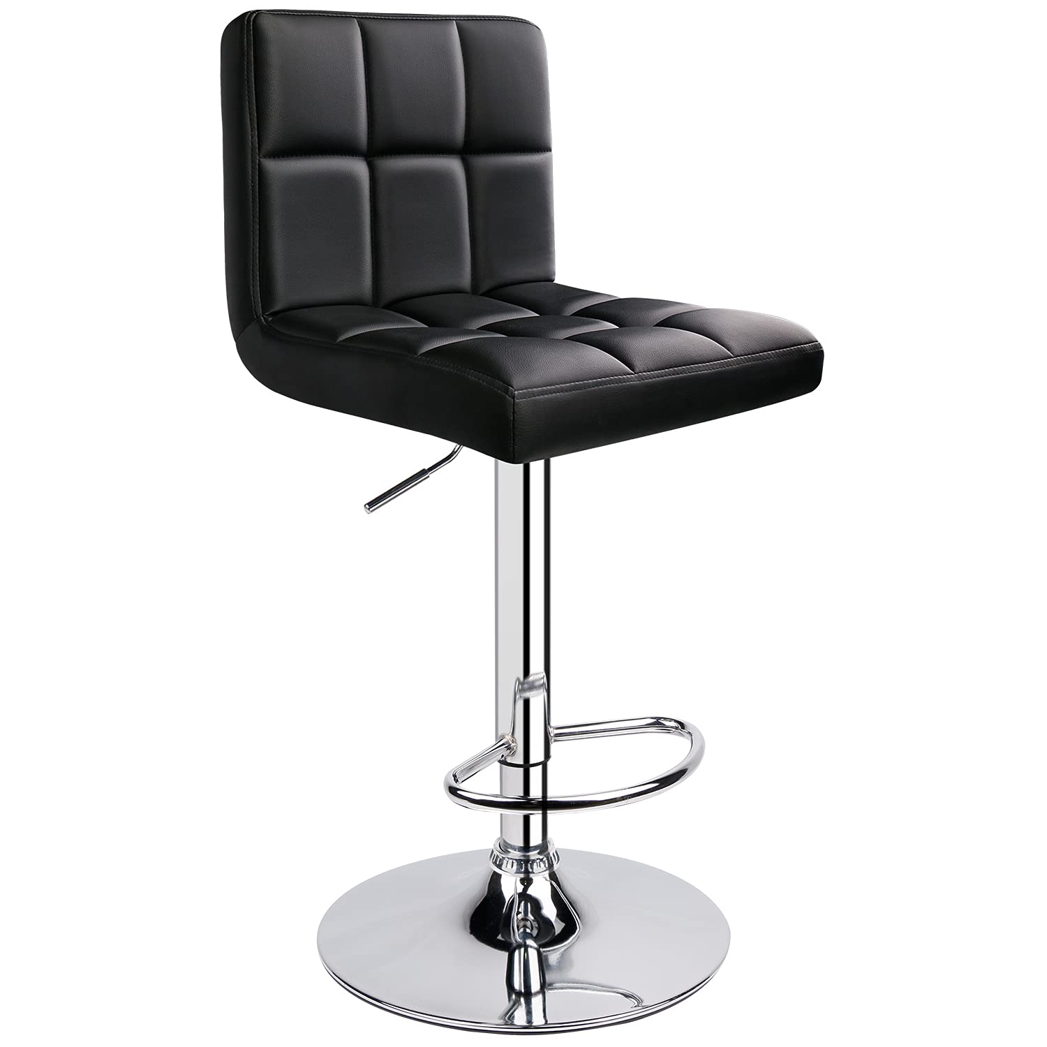 Leopard Bar Stools, Modern PU Leather Adjustable Swivel Bar Stool with Back, 1 Chair (Black)