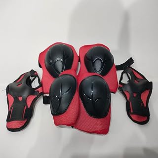 معدات الحماية للتزلج، مجموعة من 6 قطع، لون احمر، بلاستيك