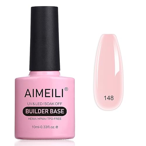 Miniatura 10 de AIMEILI Gel base constructor de uñas 5 en 1, libre de crueldad, vegano, translúcido color nude, gel fortalecedor de uñas gel duro 10ML-148