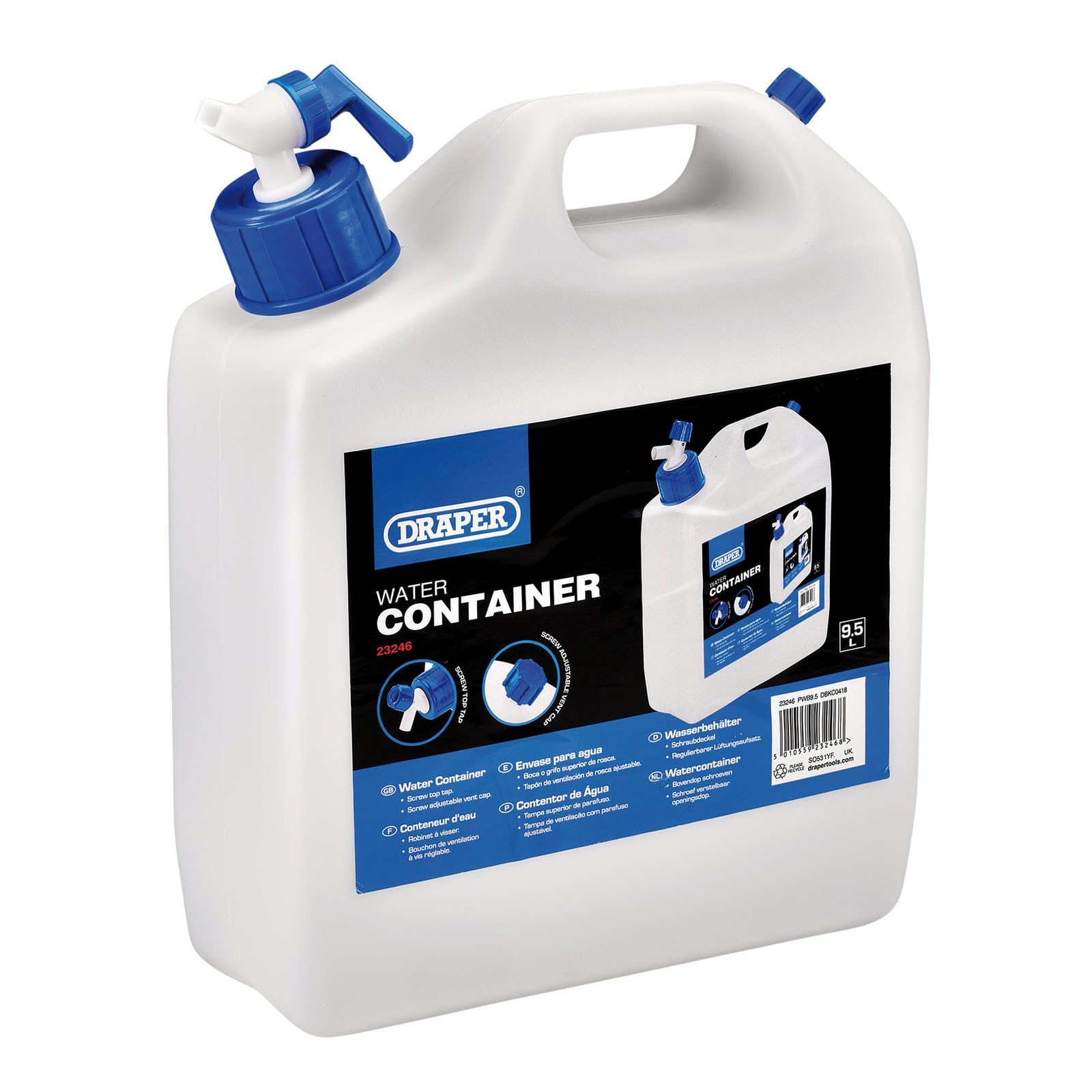 Draper Water Container With Tap, 9.5L