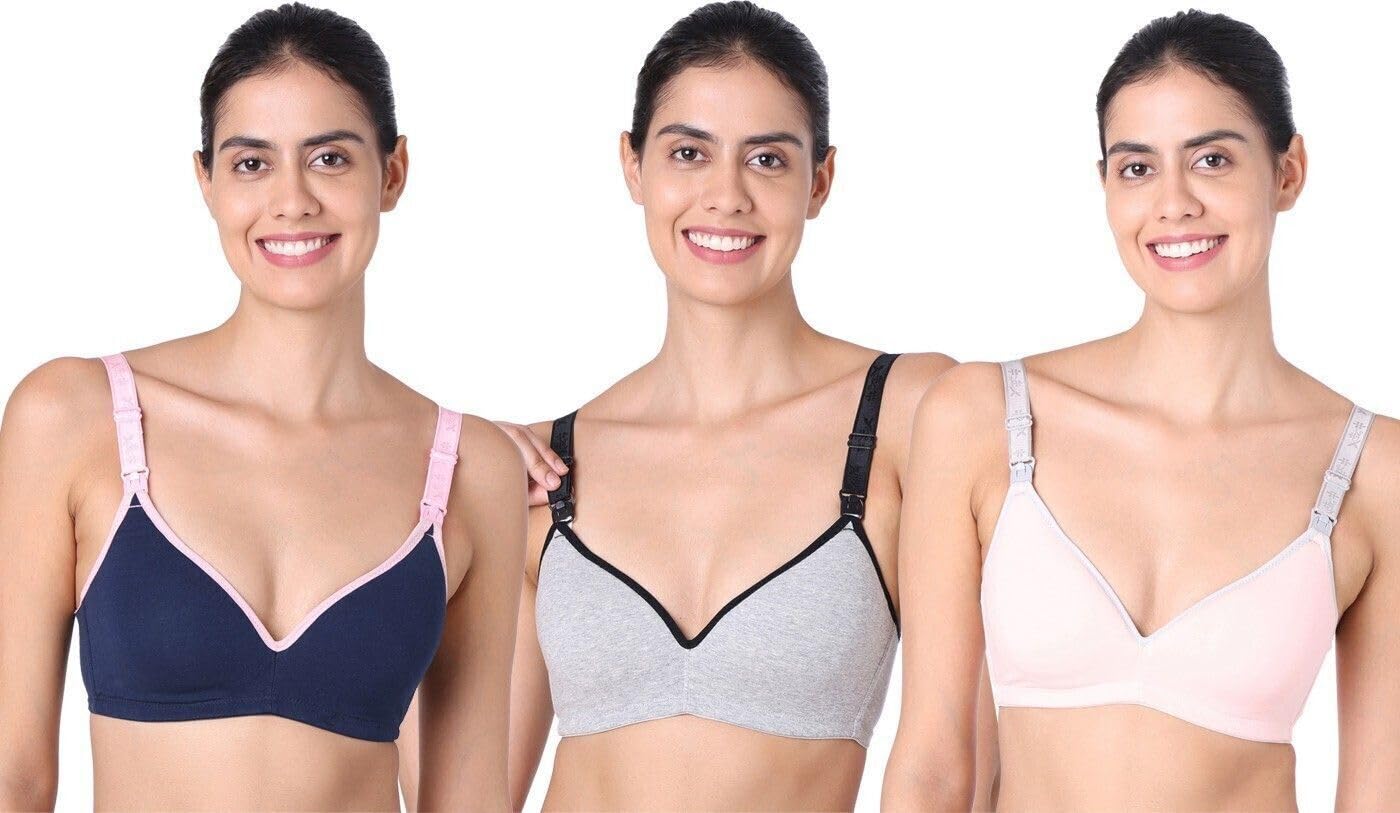 Stylish Padded Women Breastfeeding Bra, Maternity, Feeding, Nursing Bra with Extender, Gray,Pink,Navy Blue, Size 36, Cotton-image-45