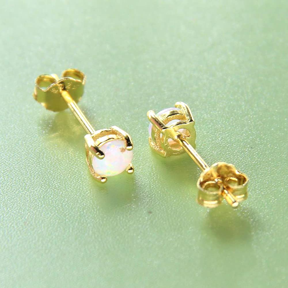 HMJGDHX 14K Gelbgold gefüllter Sterlingsilber 3/4/5/6MM Feueropal-Edelstein-Ohrstecker für Damen und Herren, Farbe Weiß - Blau - Rosa - Grün - Schwarz