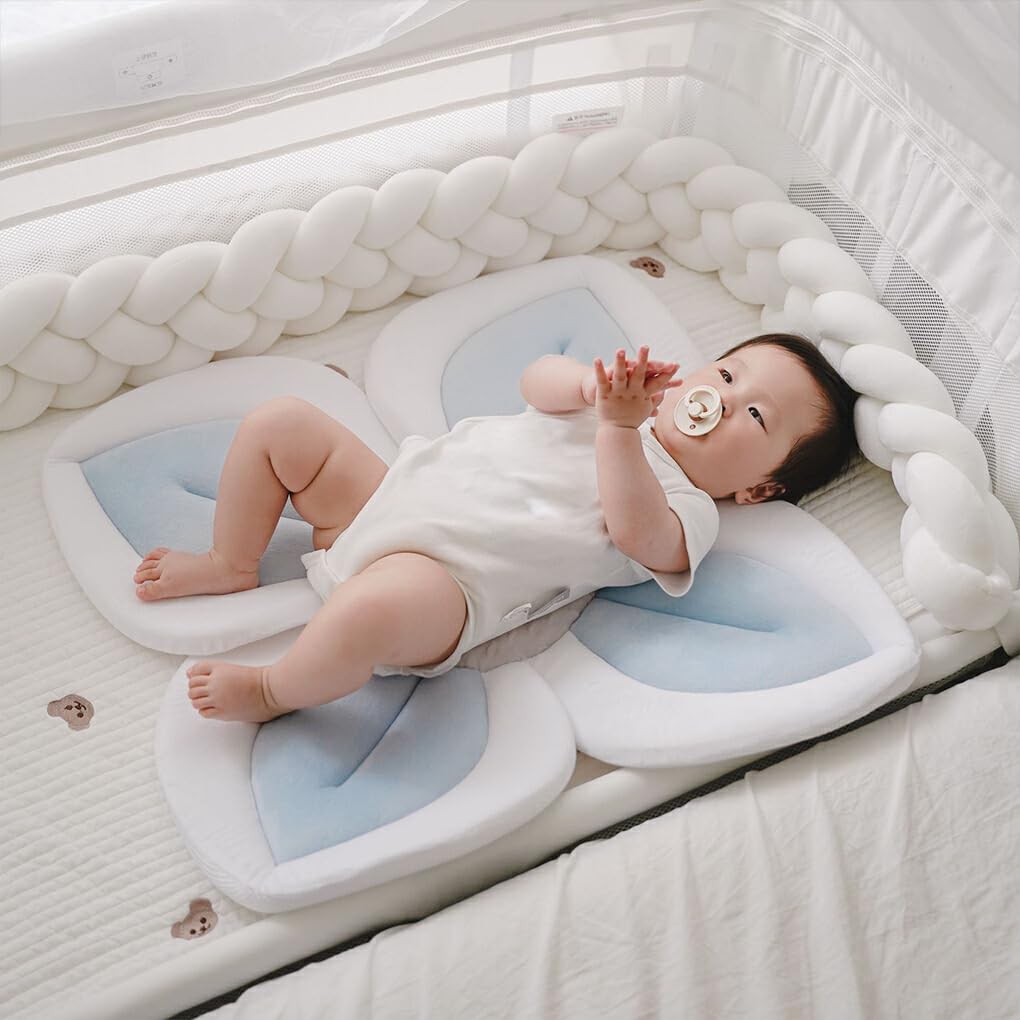 Coussin de Bain Bébé Doux et Confortable, Tissu Heureux et détendu, Bain Fleur Siège de Bain Bébé Tapis de Siège en Maille, Côté Blanc, 80cm