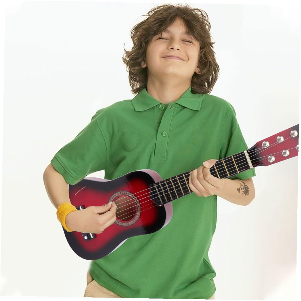 Chitarra per Bambini 21 Pollici a 6 Corde in Legno | Gioco Educativo per Apprendimento Musicale Precoce, Festa Scuola Decor, Kit Chitarra Acustica Rossa
