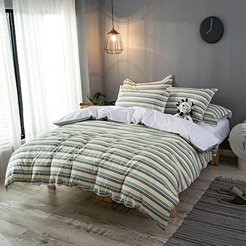 Merryfeel Cotton Duvet Cover Set Queen Size -100% Cotton Seersucker Stripe Bedding Set - 3 Pieces (1 Duvet Cover + 2 Pillow Shams) #TOP1