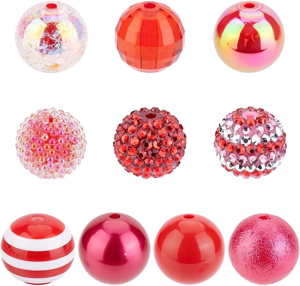 1 Box 20pcs Red Christmas Round Beads Acrylic Plastic Imitation Striped Resin Rhinestone Bubblegum Rhinestones Loose Spacer Bead Charm Bulk for Jewelry Making Bracelets DIY Craft Supply - Image 7
