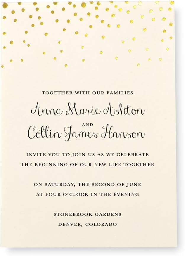 Gartner Studios Gold Foil Dots Print-at-Home Wedding Invitation Kit, Ivory, 5” x 7”, Set of 25