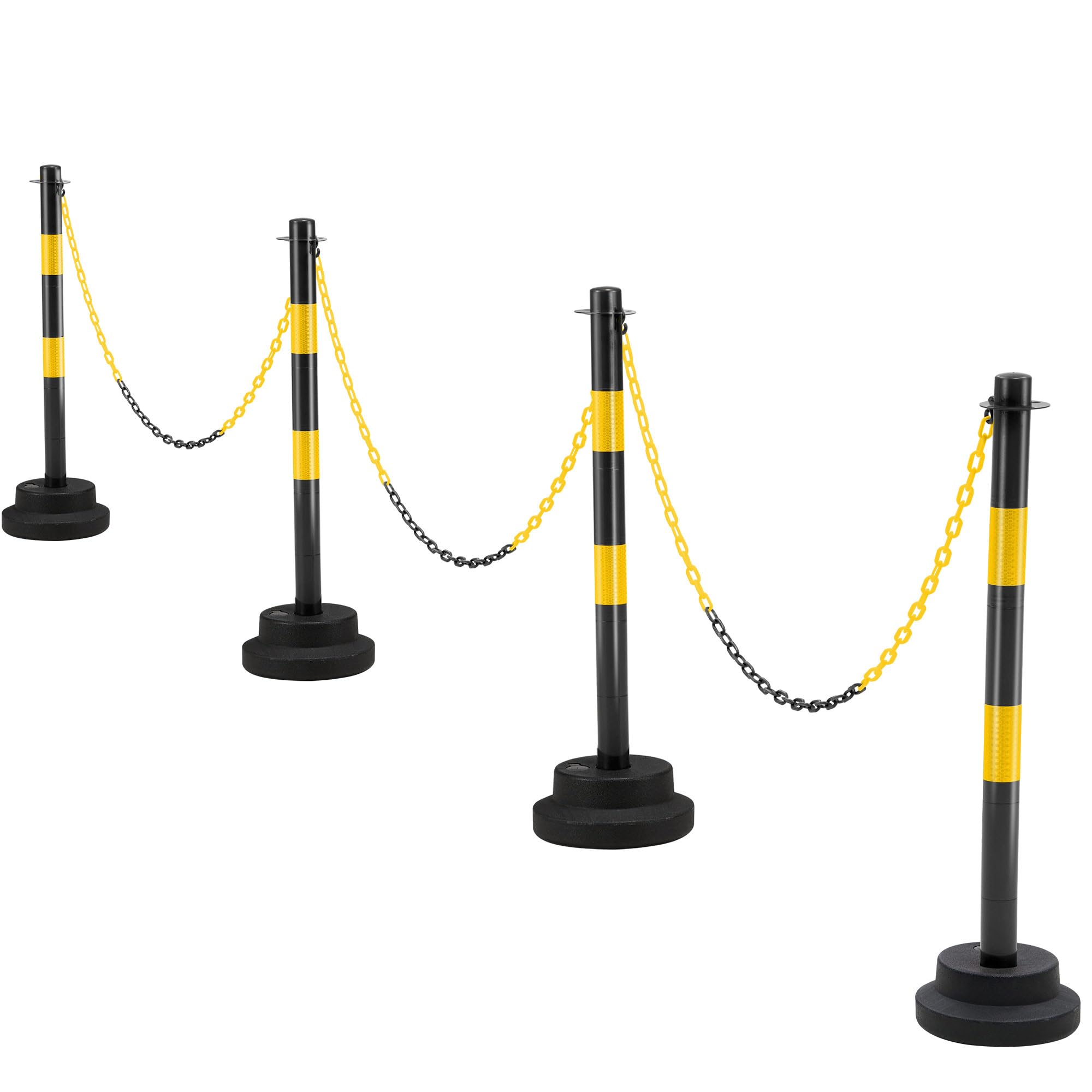 Dragosum [4 Pack] 34 inch Traffic Delineator Post with Weighted Base, Orange Safety Cones with 5 FT Plastic Chain, Safety Barriers with Reflective