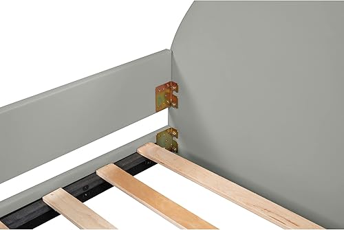 Miniatura 8 de Rhomtree Twin Size Modern PU Leather Upholstered Daybed with Carton Ears Shaped Headboard and Wood Slat Sofa Bed Frame with Headboard and Footboard