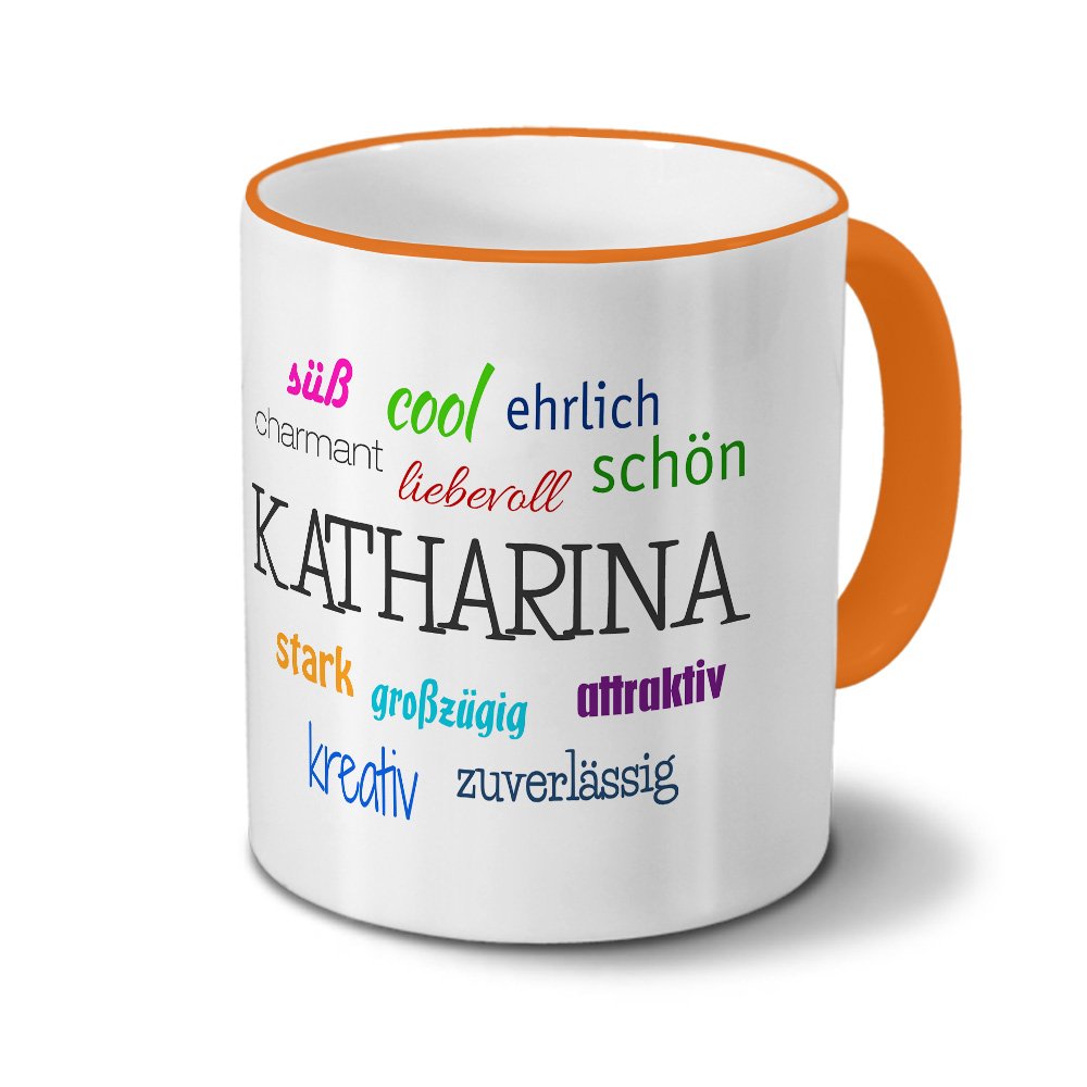Personalisiert Namens Tasse „Katharina“ – Blau, 325 Ml, Aus Steingut, Spülmaschinengeeignet