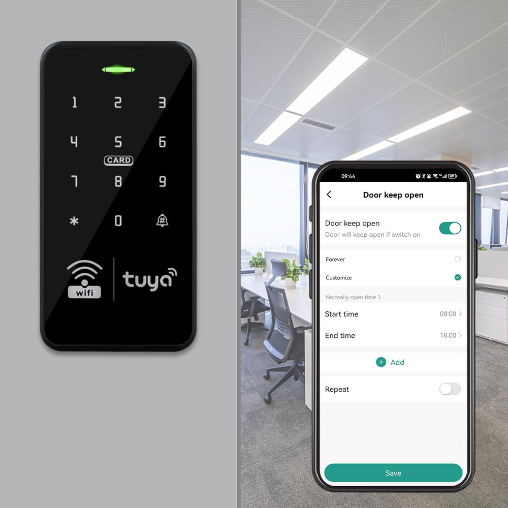 Tuya - Kit de sistema de control de acceso impermeable para exteriores, inalámbrico, WiFi, RFID, teclado de contraseña, controlador de retroiluminación táctil + 15 llaveros de 125 kHz +