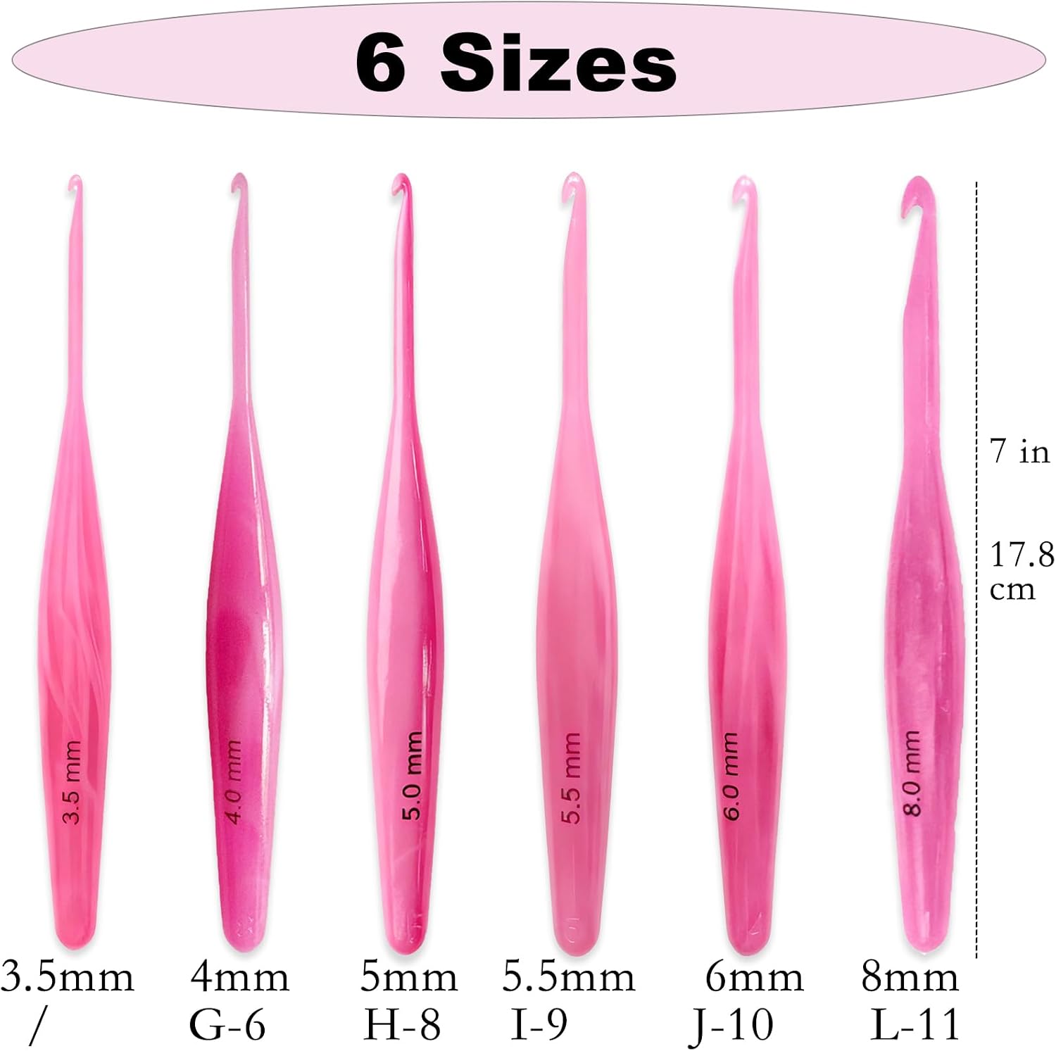 Svartur Acrylic Crochet Hooks Set, 6 Sizes Ergonomic Handle Crochet Needles for Knitting, Crocheting Crafts, Beginner Crochet Supplies, Pink